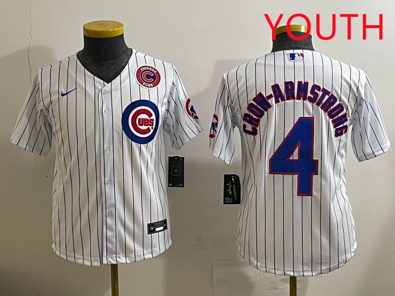 Youth 2025 Chicago Cubs #4 Crow-Armstrong White Stripe Game Nike MLB Jersey style 6->youth mlb jersey->Youth Jersey